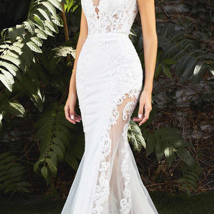 Cinderella Divine CD937W Sexy Mermaid Wedding Gown Illusion Leg Sides