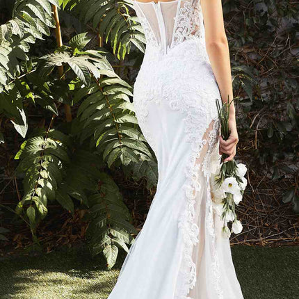 Cinderella Divine CD937W Sexy Mermaid Wedding Gown Illusion Leg Sides