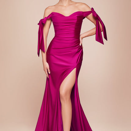 Cinderella Divine CD943 Long Fitted Stretch Jersey Formal Dress Off Shoulder