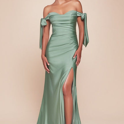 Ladivine CD943 Fitted Stretch Jersey Long Formal Dress Off Shoulder