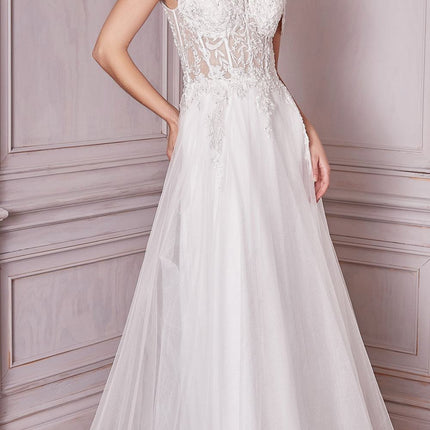 Cinderella Divine CD961W Long Lace Off the Shoulder Bridal Gown