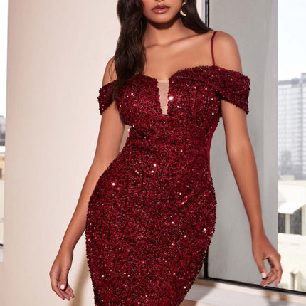 Cinderella Divine CD975 Long Off The Shoulder Sequin Mermaid Gown