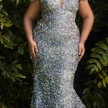 Cinderella Divine CD975 Long Off The Shoulder Sequin Mermaid Gown