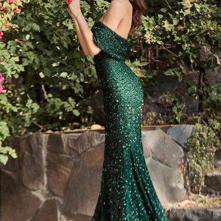 Cinderella Divine CD980 Long Off the One Shoulder Sequins Gown