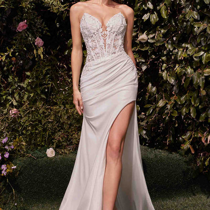 Ladivine CDS465W Long Strapless Lace Bodice Evening Dress