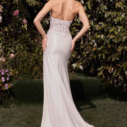 Ladivine CDS465W Long Strapless Lace Bodice Evening Dress