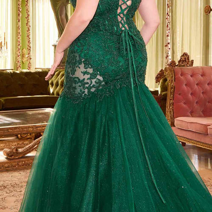 Ladivine CDS482 Long Fitted Strapless Lace and Tulle Mermaid Gown