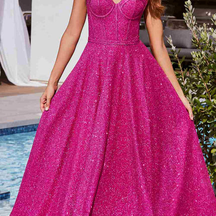 Ladivine CDS483 Long A-Line Sweetheart Glitter Ball Gown