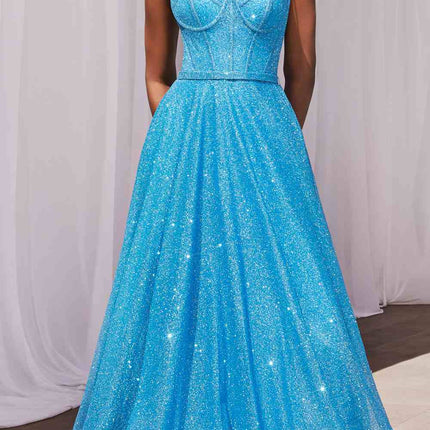 Ladivine CDS483 Long A-Line Sweetheart Glitter Ball Gown