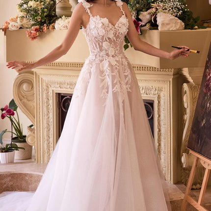 Ladivine CDS498W Lace Appliqued A-Line Tulle Wedding Dress