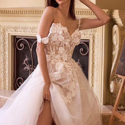 Ladivine CDS498W Lace Appliqued A-Line Tulle Wedding Dress