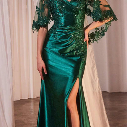 Ladivine CDS499 Stretch Satin Fitted Dress & Removable Lace Caplet