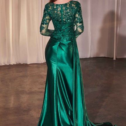 Ladivine CDS506 Dress Long Sleeve Lace & Satin Fitted Gown