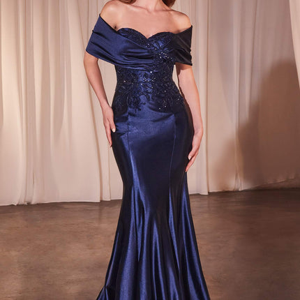Ladivine CDS507 Dress Off The Shoulder Satin & Lace Gown