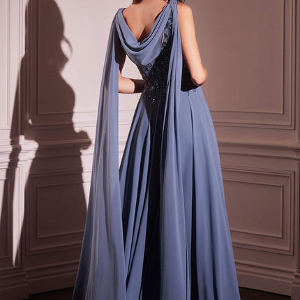 Ladivine CDS509 Dress Chiffon A-Line Gown & Long Cape Sleeves