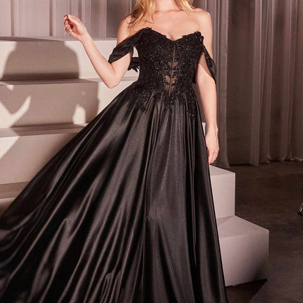 Ladivine CDS525 Dress Off The Shoulder Lace & Satin A-Line Prom Gown