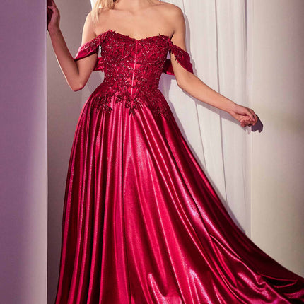 Ladivine CDS525 Dress Off The Shoulder Lace & Satin A-Line Prom Gown