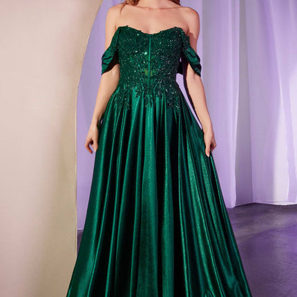 Ladivine CDS525 Dress Off The Shoulder Lace & Satin A-Line Prom Gown