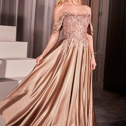 Ladivine CDS525 Dress Off The Shoulder Lace & Satin A-Line Prom Gown