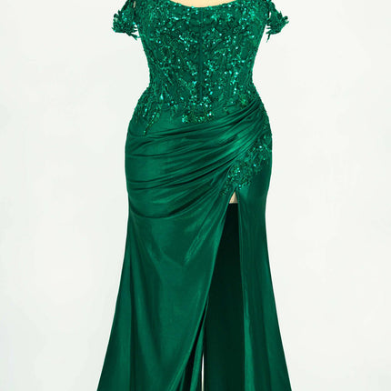 Ladivine CDS537C Off The Shoulder Lace & Satin Curve Dress