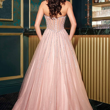 Ladivine CDS541 Glitter A-Line Ball Gown Strapless Crystal Beaded