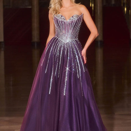 Ladivine CDS541 Glitter A-Line Ball Gown Strapless Crystal Beaded