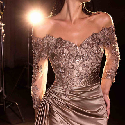 Ladivine CDS549 Mother of the Bride Fitted Gown Off Shoulder