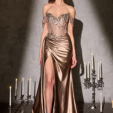 Ladivine CDS554 Opulent Off Shoulder Sparkle Fitted Gown