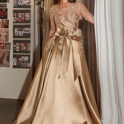Ladivine CDS569 Three Quarter Sleeve Mikado Skirt A-Line Gown