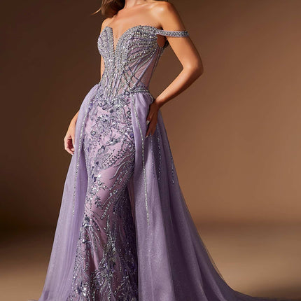 Ladivine CDS570 Fitted Formal Off Shoulder Gown with Detachable Skirt