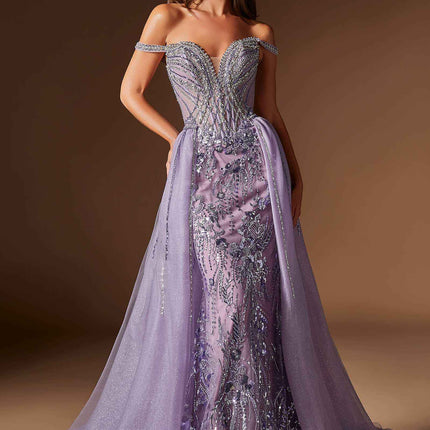 Ladivine CDS570 Fitted Formal Off Shoulder Gown with Detachable Skirt