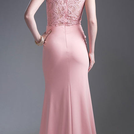 Cinderella Divine CF115 Long Lace Bodice Stretch Knit Sheath Dress Sleeveless