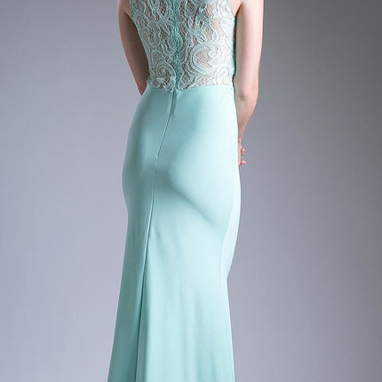 Cinderella Divine CF115 Long Lace Bodice Stretch Knit Sheath Dress Sleeveless