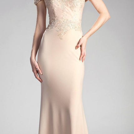Cinderella Divine CF158 Off Shoulder Floor Length Evening Gown Applique Bodice