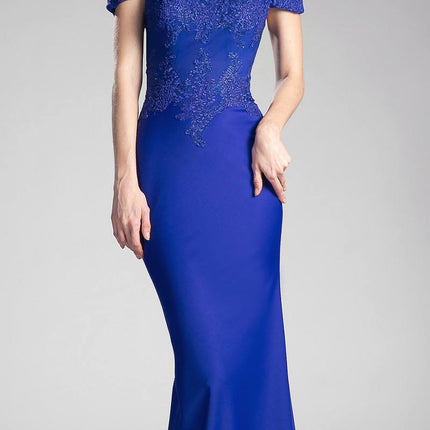 Cinderella Divine CF158 Off Shoulder Floor Length Evening Gown Applique Bodice
