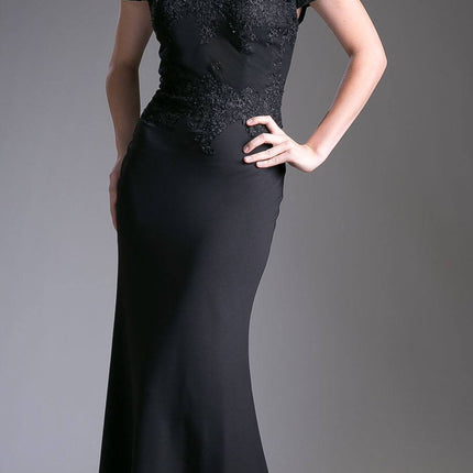 Cinderella Divine CF158 Off Shoulder Floor Length Evening Gown Applique Bodice