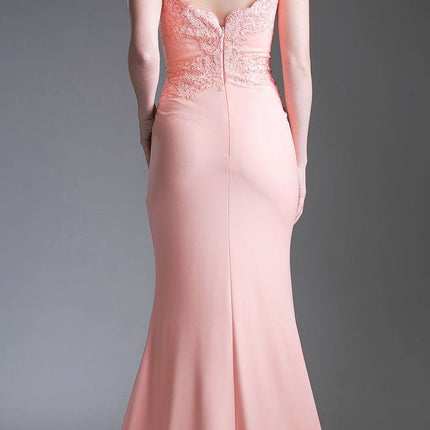 Cinderella Divine CF158 Off Shoulder Floor Length Evening Gown Applique Bodice