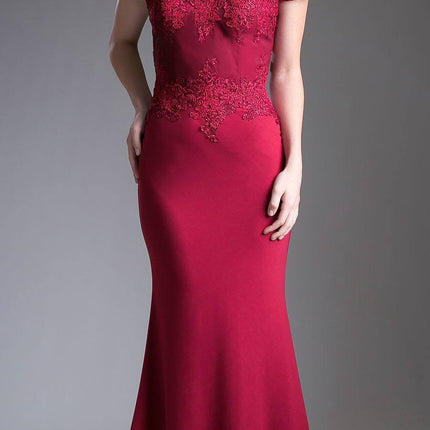 Cinderella Divine CF158 Off Shoulder Floor Length Evening Gown Applique Bodice