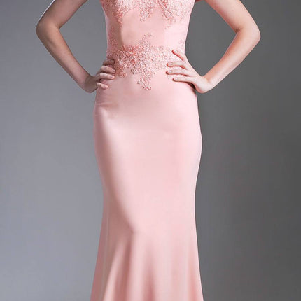 Cinderella Divine CF158 Off Shoulder Floor Length Evening Gown Applique Bodice