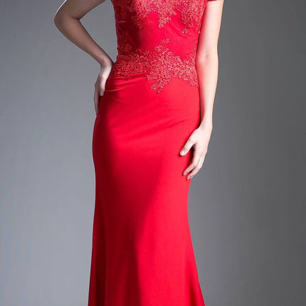 Cinderella Divine CF158 Off Shoulder Floor Length Evening Gown Applique Bodice