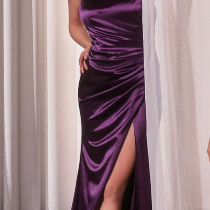 Ladivine CH031 Long Halter Satin Fitted Formal Dress