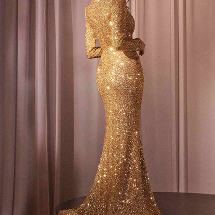 Ladivine CH054 Long Sleeve Sequin Fitted Dress