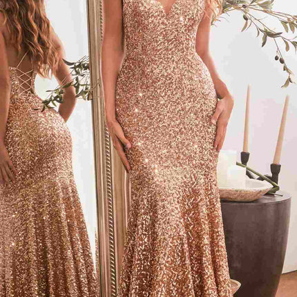 Ladivine CH066 Long Fitted Sequin Mermaid Gown