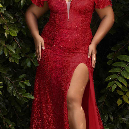 Cinderella Divine CH167C Long Off the Shoulder Sequins Dress with Slit