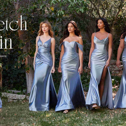 Cinderella Divine CH172 Long Satin Gown with Cowl Neckline and Slit