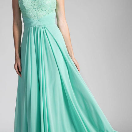 CLEARANCE - Cinderella Divine CJ228 Halter Lace Long Dress Keyhole Neckline (Size 18)
