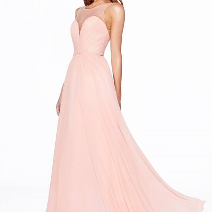 Cinderella Divine CJ251 Long A-Line Chiffon Dress Illusion Neckline