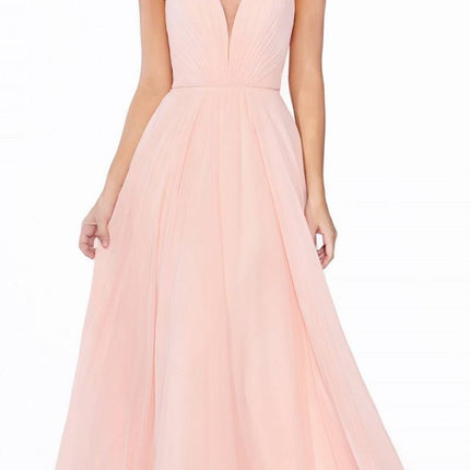 Cinderella Divine CJ251 Long A-Line Chiffon Dress Illusion Neckline