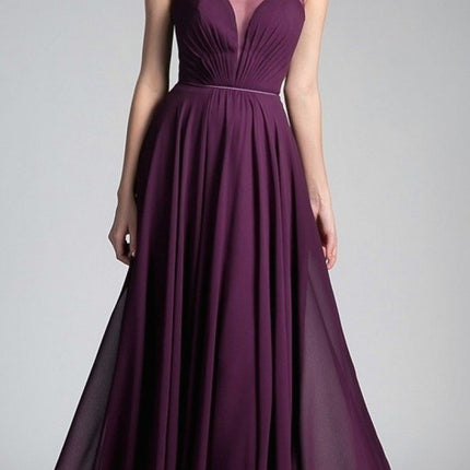 Cinderella Divine CJ251 Long A-Line Chiffon Dress Illusion Neckline