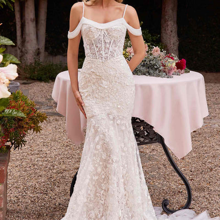 Ladivine CK703W Off The Shoulder Fitted Lace Bridal Gown